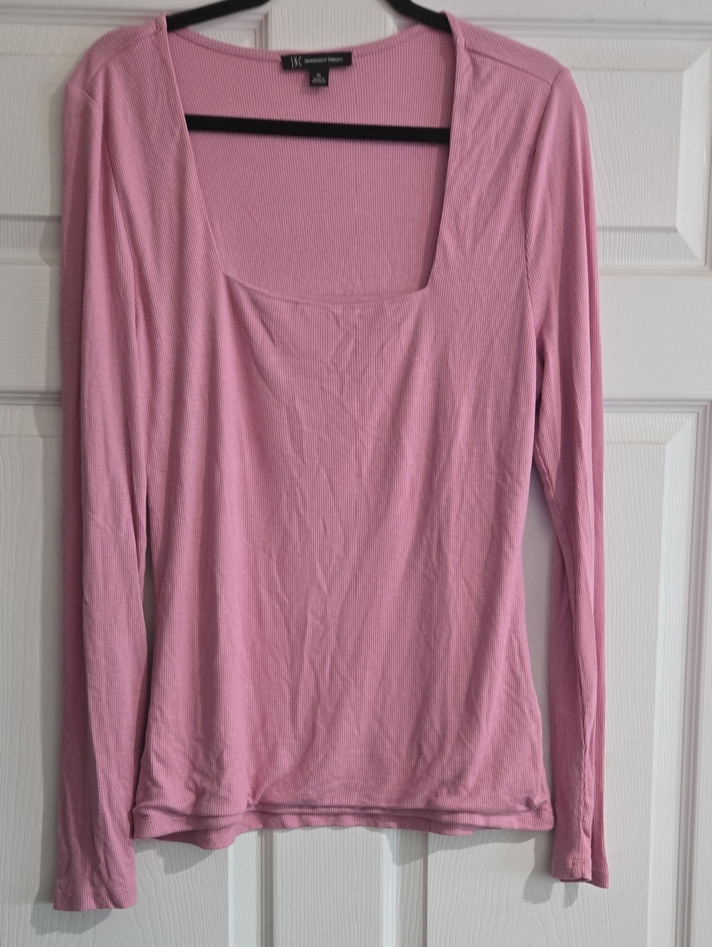INC International Concepts Light Pink Long Sleeve Square Neck Tee